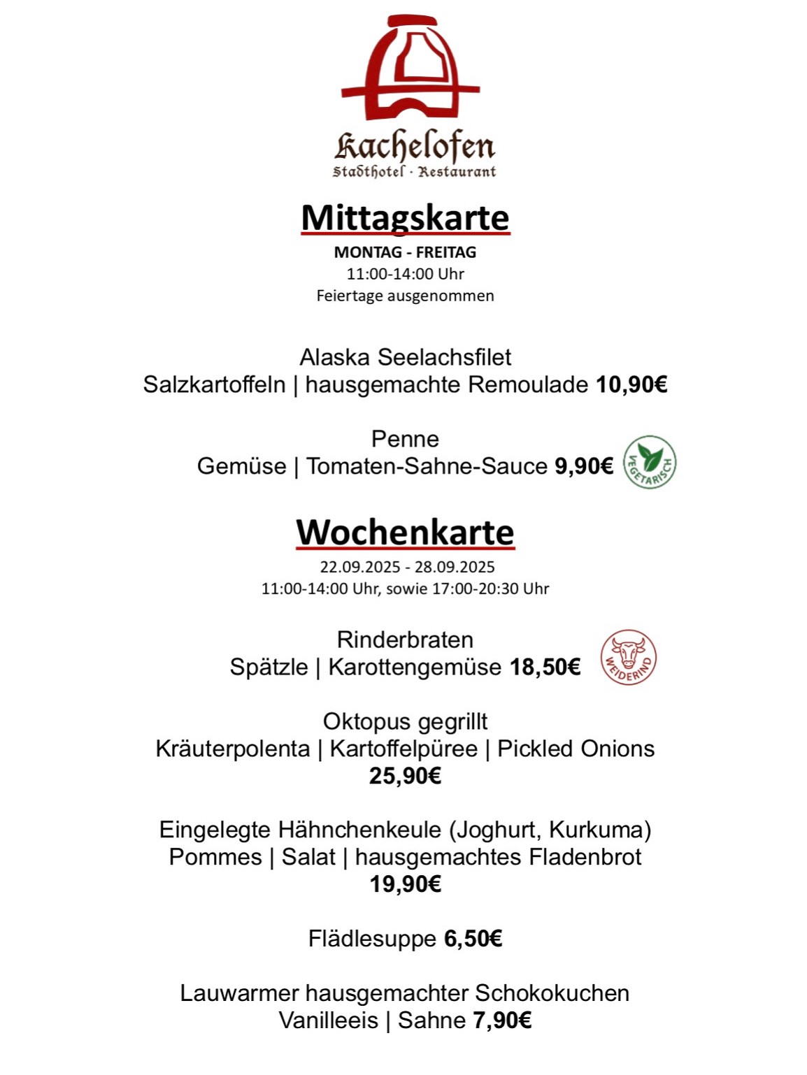 22.09.2025 28.09.2025Wochen Mittagskarte2