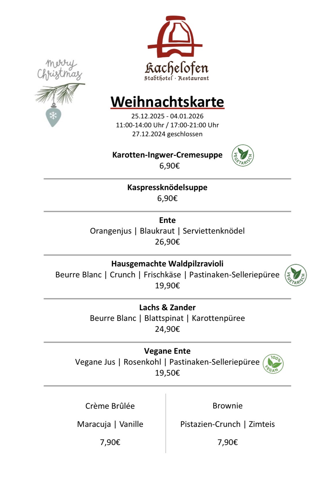Weihnachtskarte 2025 Restaurant